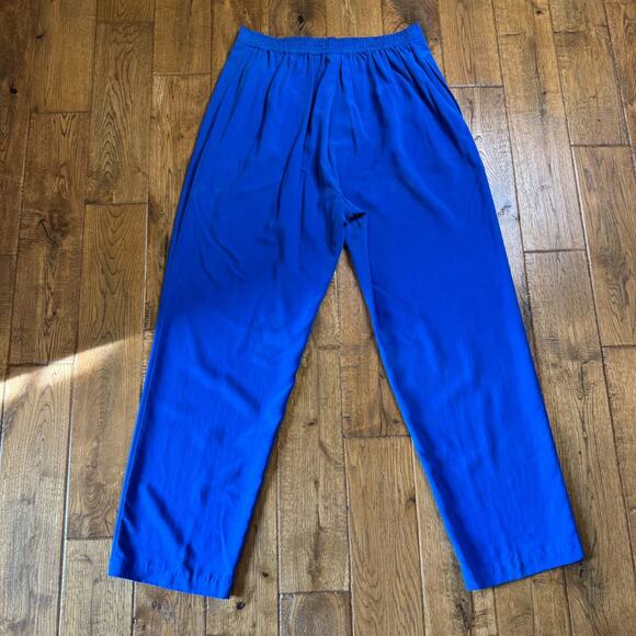 VTG Natalie & Me 100% Silk Royal Blue Pants Suit and Blouse Set Womens Sz XL - Picture 6 of 15